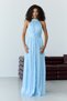 Baby Blue Halter Neck Chiffon Fabric Evening Dress with Waist Corset