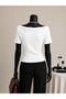 Women's Boat Neck Side Gathered Asymmetrical Hem Stylish Blouse - 5