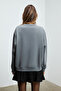 Karius Women's Organic Cotton Fleece Inside O Oversized Round Neck Gray Sweatshirt - 7