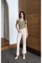 Women's Beige High Waist Tassel Flare Cut Jean Trousers - 5