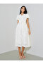 White Self-Design Tie-Up Details Shirt Midi Dress - 3