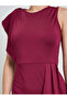 Burgundy Solid Pleated Details A-Line Dress - 4