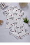 White Graphic Print Shirt and Shorts Pajama Set - 5