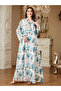 Blue Floral Print Tassel Detail Maxi Jalabiya - 4