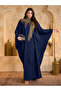 Navy Blue Sequin Yoke High Neck Maxi Kaftan - 6
