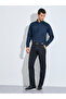 Navy Blue Solid Textured Regular Fit Shirt - 2