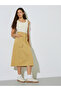 Khaki Solid Pocket Details back Slit A-Line Midi Skirt