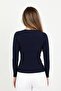 Women's Navy Blue Long Sleeve Ribbed Crew Neck Basic T-Shirt - H6161 - 5