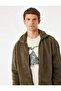 Regular Fit Zippered Pocketed High Collar Long Sleeve Plush Jacket - 2