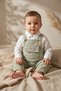 Baby Boy Island Tea Green Linen Textured Salopet and White Shirt Set - 100% Cotton Natural Design - 4