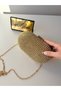 Women's Gold Stone Evening Dress Bag Crystal Embroidered Chain Strap Clutch Portfolio Evening Bag