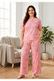 Women's Oversized Printed Long Sleeve 100% Cotton Crew Neck Pajama Set