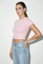Women's Short Sleeve Crew Neck Crop t Shirt Pink - 2