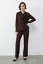 Women's Shawl Detailed Shirt and Loose Pants Bitter Brown Top and Bottom Set - 5