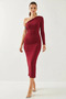 Women's One-Shoulder Gathered Long Burgundy Dress
