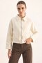 Women's Seasonal Denim Cream Jacket with Zipper Pocket Detail - 7