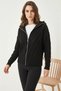 Women's Hair-Trimmed Zippered Knitwear Black Cardigan - 3