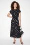 Women's Boat Neck Drape Detailed Polka Dot Midi Dress Black Ecru - 2