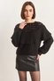 Women's Ruffled Openwork Detailed Balloon Sleeve Ribbed Knitwear Black Sweater - 5