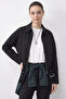 Women's Oversize Belt Detailed Zippered Lined Black Jacket - 2