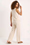 Women's Linen Cream Blouse Pants Set - 6