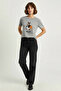 Women's Rabbit Embroidered Crew Neck Basic t Shirt Gray - 4