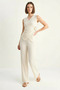Women's Double-Breasted Collar Draped Accessory Detailed Elastic Waist Cream Suit - 6