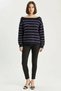 Women's Bardot Collar Striped Knitwear Navy Blue Burgundy Sweater - 7