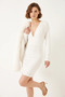 Women's White Dress with Gathered Sides - 6