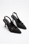 Women's Troc Cross Strap Detailed Pointed Toe Heeled Slingback Shoes Black