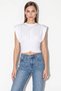 Women's Crew Neck Drape Detailed Padded Cotton White Blouse