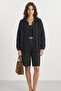 Women's Pointelle Knit Buttoned Shawl Collar Black Cardigan