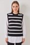 Women's Shirt Sleeve Detailed Knitwear Sweater Black White - 7