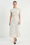 Women's Boat Neck Drape Detailed Polka Dot Midi Ecru Black Dress - 3