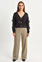 Women's V-Neck Oversize Buttoned Black Cardigan with Bow Accessories
