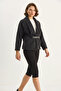 Women's Belted Lined Felt Black Jacket Coat - 3
