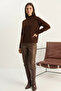 Women's Crew Neck Raglan Sleeve Knitted Patterned Soft Textured Knitwear Bitter Brown Sweater - 8