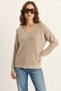 Women's V-Neck Lace Detailed Knitwear Beige Sweater - 5