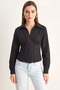 Women's Corset Detailed Back Tie Zippered Black Shirt - 7