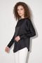 Women's Asymmetrical Cut Belt Detailed Satin Black Blouse - 4
