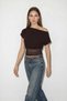 Women's Boat Neck Waist-Fitted Lace Detailed Sandy Cotton Bitter Brown Blouse - 3