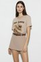 Women's V-Neck for Love Embroidery and Beading Oversized T-Shirt Beige - 4