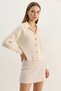 Women's Shirt Collar Button Detailed Knitted Knitwear Cream Cardigan - 2