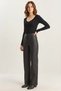 Women's High Waist Faux Leather Palazzo Black Trousers - 2