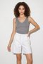 Women's Elastic Waist Tied Pocket Detailed Cotton Linen White Shorts - 5
