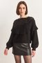 Women's Ruffled Openwork Detailed Balloon Sleeve Ribbed Knitwear Black Sweater - 4