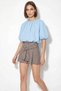 Women's Crew Neck Poplin Baby Blue Blouse - 3