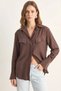 Women's Padded Cross-Collar Detailed Asymmetrical Wide Cuff Modal Bitter Brown Shirt - 5