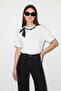 Women's Scarf and Pearl Detailed Crew Neck Oversize Basic White T-Shirt - 2