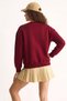 Women's Teddy Embroidered Crew Neck Casual Burgundy Sweatshirt - 6